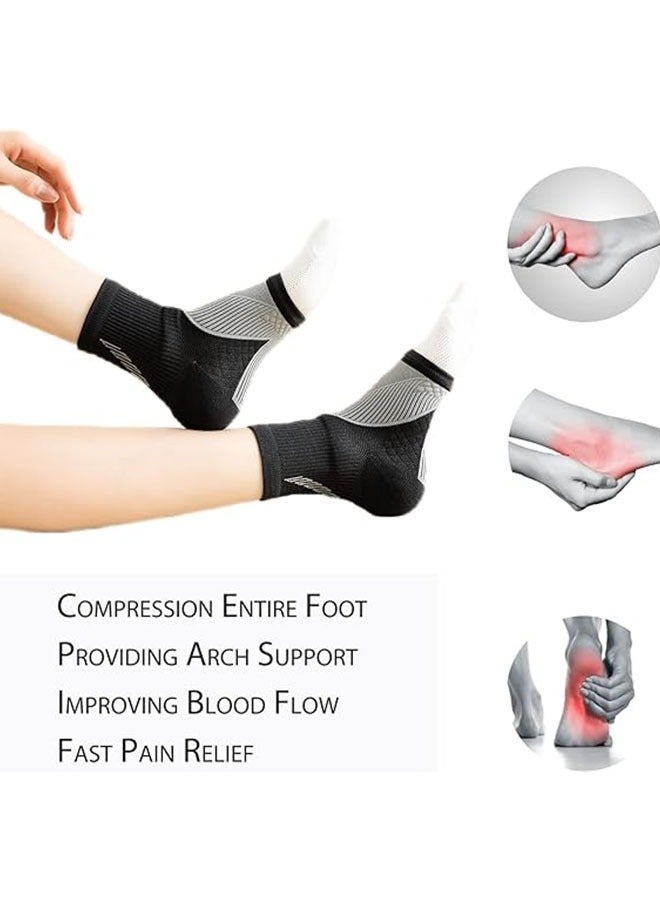 Cuken 1 Pair Ankle Compression Sleeves, High-Elasticity Support Brace for Foot Arch and Heel Pain Relief, Breathable Ankle Support for Men and Women, Black - Image 3